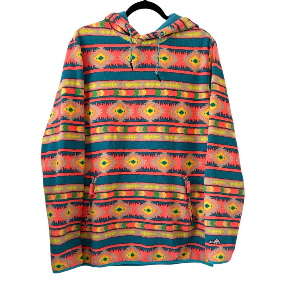 chubbies Multicolor Southwestern Pattern Pullover Hoodie - Coral, Teal, Yellow